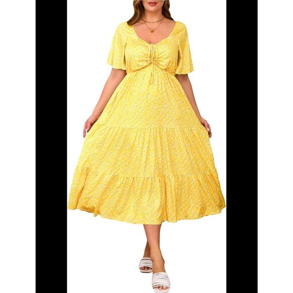 Binxiad Plus Size Women’s Yellow Floral Maxi Dress - Picture 1 of 9